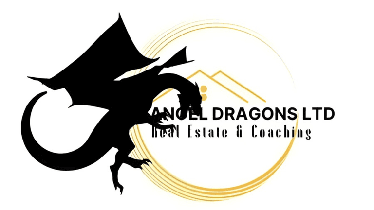 "Angel Dragons Ltd logo featuring a dragon, representing a company focused on real estate and coaching for success."