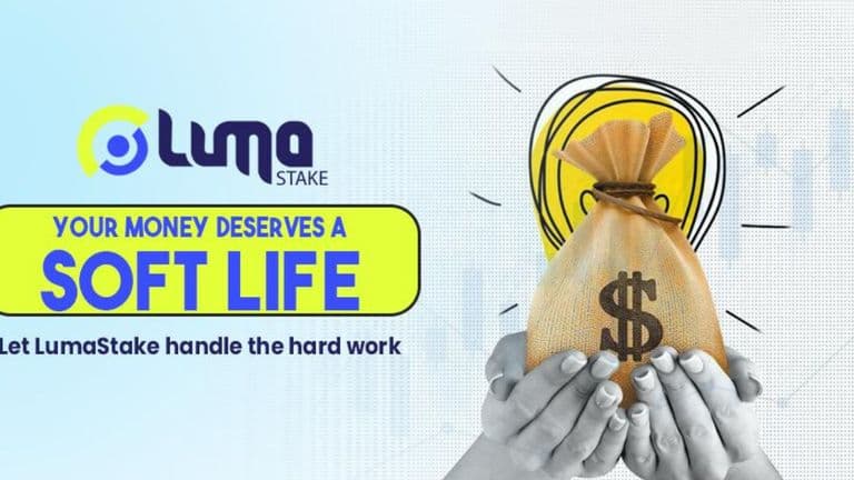 An illustration with a money bag and a dollar symbol, emphasizing passive income through LumaStake's secure crypto platform