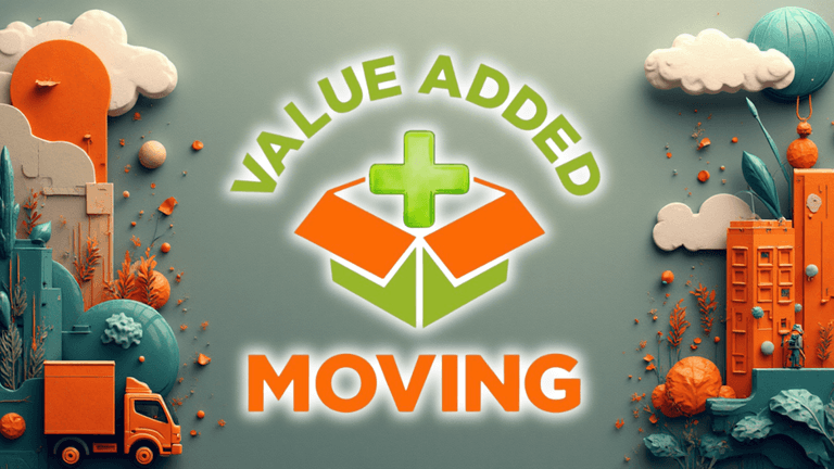 Value Added Moving logo with truck, emphasizing nationwide relocation services, reliable logistics, customer-focused moving solutions, and stress-free professional moving expertise.