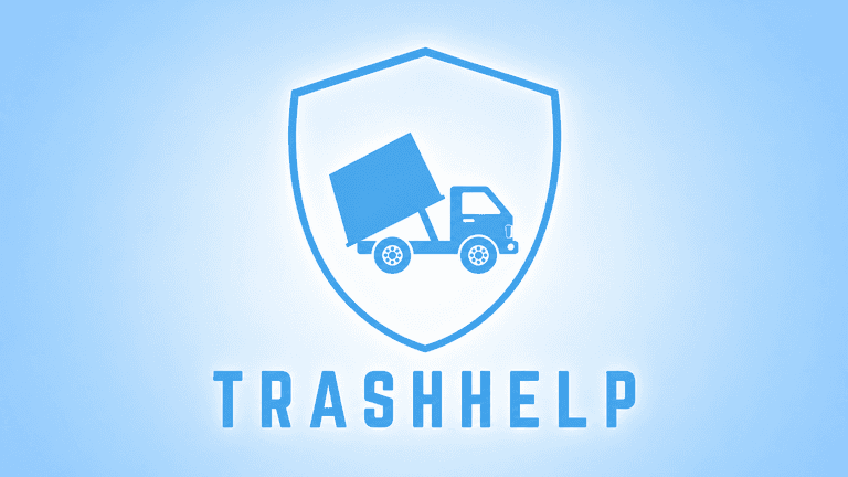 Logo featuring a blue shield with a truck and the text "TRASHHELP" below.