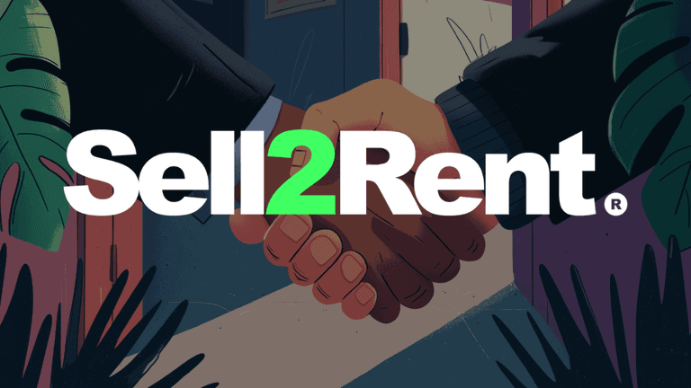 Illustration of a handshake with the text "Sell2Rent" prominently displayed.