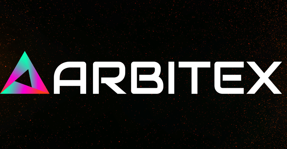 Arbitex logo featuring a multicolored triangle symbol and the text ‘ARBITEX’ in bold white font with ‘PASSIVE INCOME STAKING’ beneath, set against a dark background with specks of light.