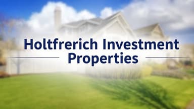 Holtfrerich Investment Properties logo over a blurred residential home with a green lawn.
