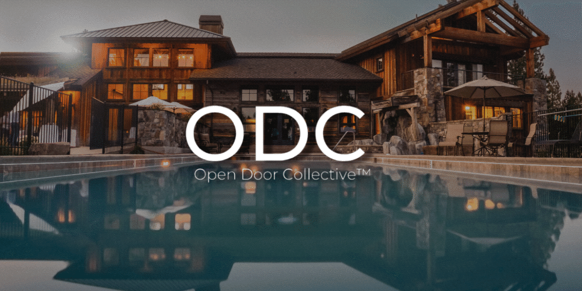 "Open Door Collective™ logo over a luxurious property, reflecting their strategy-driven approach to sustainable real estate investment and growth."