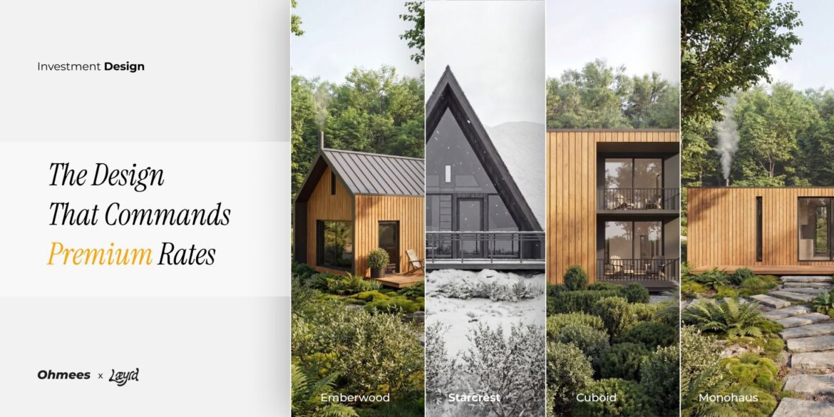 Modern cabin designs showcasing luxury short-term rental homes in forest settings with premium architectural styles.