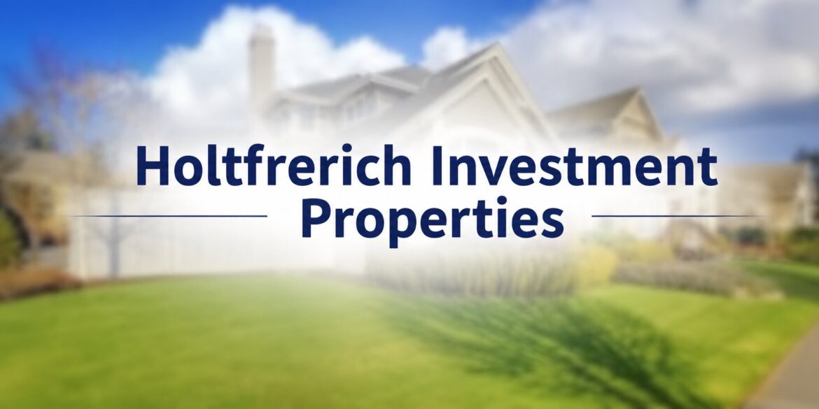 Holtfrerich Investment Properties logo over a blurred residential home with a green lawn.